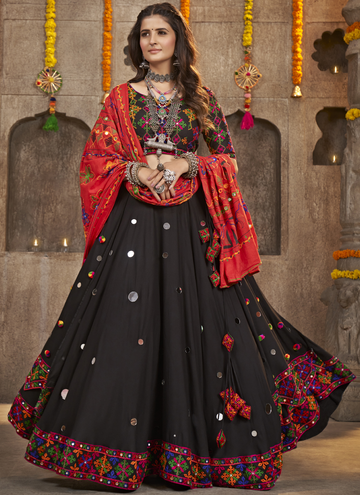Viscose Rayon Real Mirror Work Navy Blue Navratri Lehenga Choli